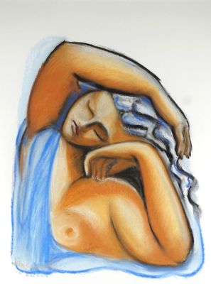 tableau représentant une femme allongée dans son lit, la tête posée sur sa main