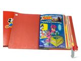 a red book with a picture of mickey mouse and other cartoon characters