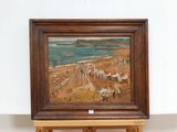 a picture of a painting on a easel in a room