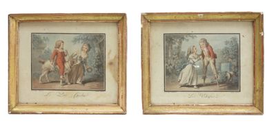 two framed pictures of a man and a woman walking in a park