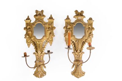 paire d'appliques murales anciennes avec miroirs et bougeoirs