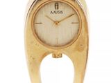 an image of a ladies ' s watch with a gold case and a white dial