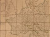 une vieille carte de l'Europe accrochée sur un mur carrelé dans une pièce