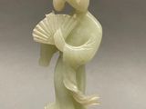 chinese carved jade figurine of a lady holding a fan