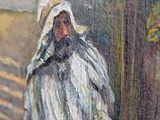an oil painting of a man with a beard standing in front of a tree