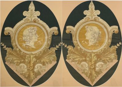 Ensemble de deux gouaches sur tissu encadrées probablement f…