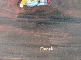 a painting of a teddy bear sitting on top of a wooden table