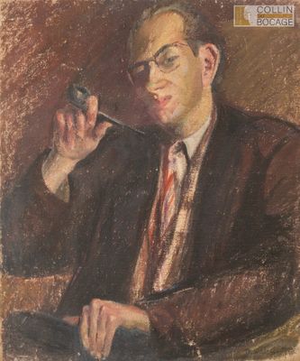 tableau représentant un homme en costume fumant la pipe