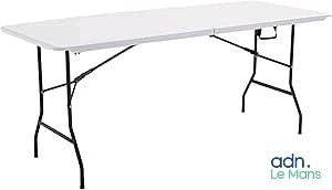 une table blanche avec des pieds noirs et un plateau blanc