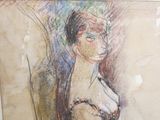 a drawing of a woman in a dress on the wall