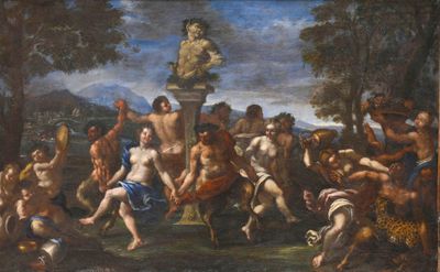 une image d'un tableau représentant un groupe de personnes dans une zone boisée