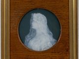 portrait of a woman in a white dress in a wooden frame