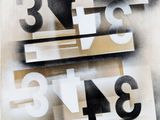 une peinture en noir et blanc représentant des chiffres sur un mur