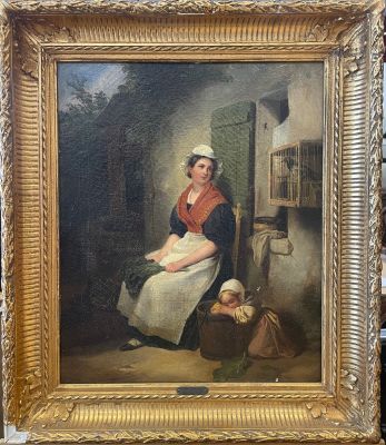 a painting of a woman sitting in a chair with a baby in her lap