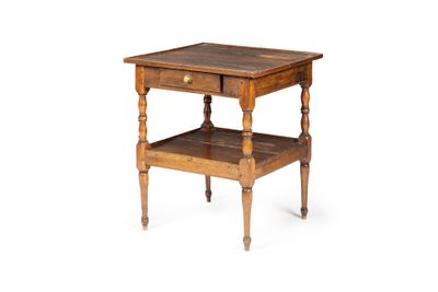 an old wooden table with a drawer underneath it on a white background