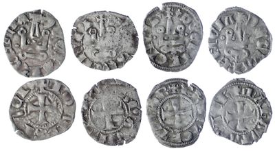 un lot de six pièces d'argent présentant des motifs différents