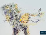 a drawing of a man with a bird on his shoulder