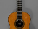 une image représentant une guitare en bois sur fond gris