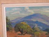 a picture of a painting of a mountain in the background