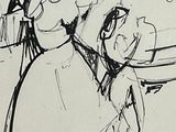 drawing of a woman and child standing in front of a mirror