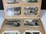 an old photo of an open book with pictures of people in it