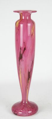 purple glass vase with a pink base on a white background