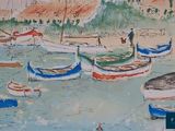 many boats that are sitting in the water by the shore