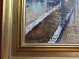 une photo d'un tableau représentant un train qui arrive sur les rails