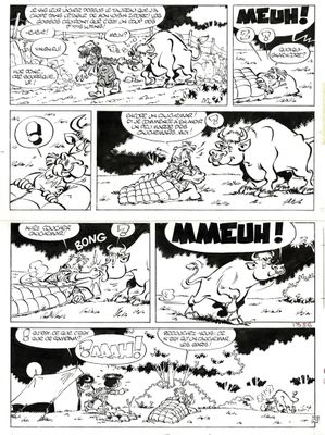 a black and white page of a comic strip with cartoon characters