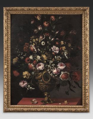 une image d'une peinture de fleurs dans un vase sur une table