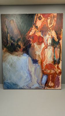 un tableau représentant une femme assise sur un canapé