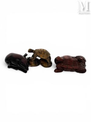 deux petites figurines représentant une grenouille, une tortue et une tortue sur fond blanc