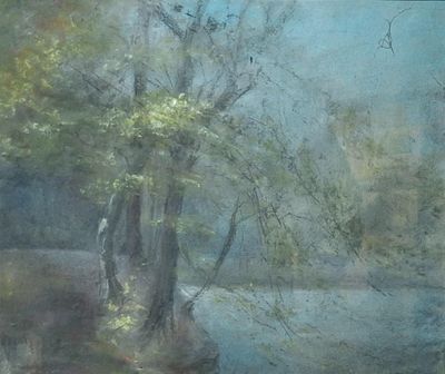 Ecole Moderne Bord de rivière Pastel 29 x 34 cm à vue - Photo 1