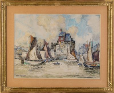 une image d'une peinture de bateaux dans l'eau