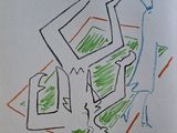 un dessin représentant un homme assis sur une chaise