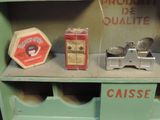 a shelf that has various types of items on it