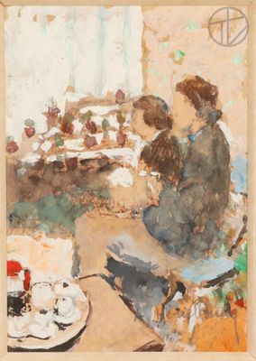 une image représentant un tableau où l'on voit une femme assise à une table devant une fenêtre