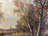 a painting of a man and a woman walking down a path
