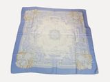 blue and white table cloth with a map of the world on it