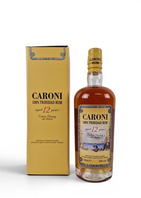 a bottle of caroni 12 year old with box