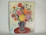 une peinture de fleurs dans un vase sur une table