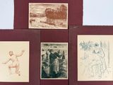 quatre dessins de couleurs différentes représentant un homme et une femme dans un champ