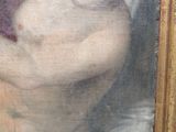 a painting of a nude woman holding a red pillow