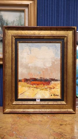 E. RITTER « Vue de village ». Huile sur toile. Signée en bas à dr...