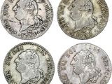 four different types of silver coins, one of which has a bust and the other of which is a bust