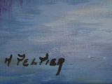 a painting of birds sitting on a wire in the sky