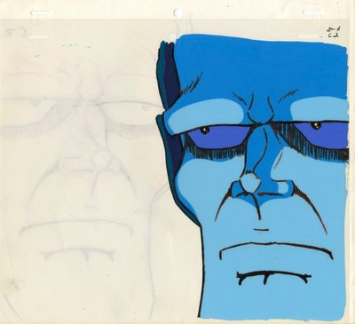 une image représentant le dessin d'un homme portant des lunettes et ayant le visage bleu