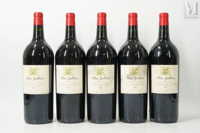 six bouteilles de vin rouge alignées sur une surface blanche