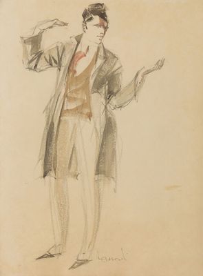dessin représentant un homme en smoking, avec un chapeau et une veste