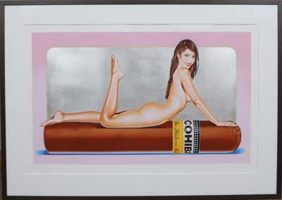 painting of a naked woman laying on top of a chocolate bar